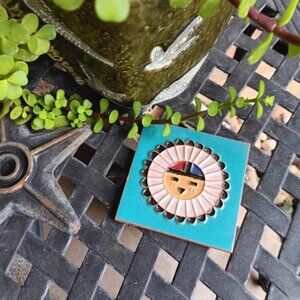 Vintage Native American Southwest Sunface Zuni Tile Terra Cotta